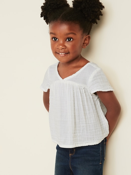 View large product image 1 of 4. Textured Babydoll V-Neck Top for Toddler Girls