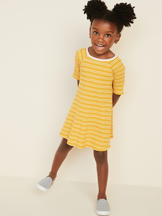View large product image 1 of 4. Rib-Knit Elbow-Sleeve Swing Dress for Toddler Girls