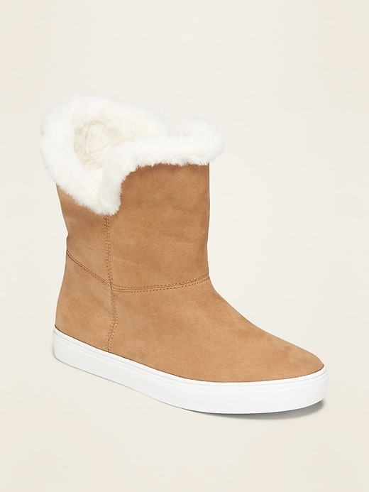 View large product image 1 of 1. Faux-Fur Lined Faux-Suede Sneaker Boots for Girls