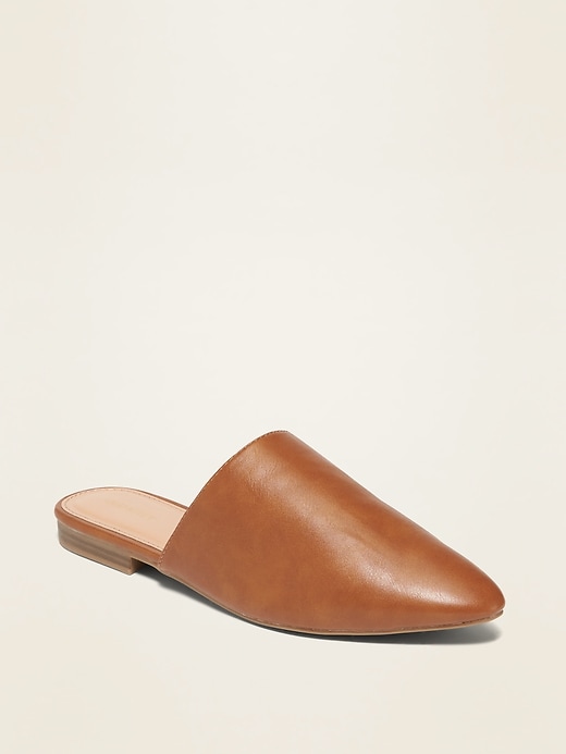 Image number 1 showing, Faux-Leather Pointy-Toe Mule Flats for Women