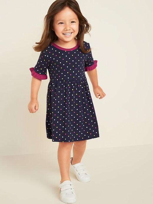 View large product image 1 of 1. Fit & Flare Flutter Elbow-Sleeve Dress for Toddler Girls