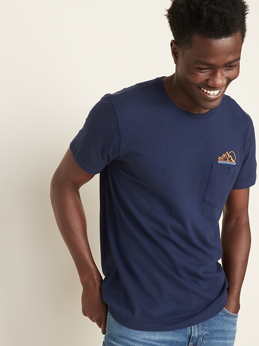 Image number 1 showing, Soft-Washed Embroidered-Graphic Pocket Tee
