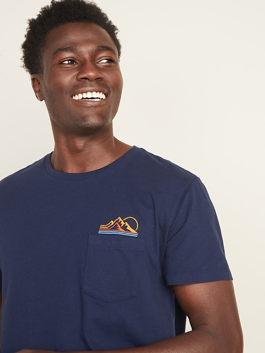 Image number 5 showing, Soft-Washed Embroidered-Graphic Pocket Tee