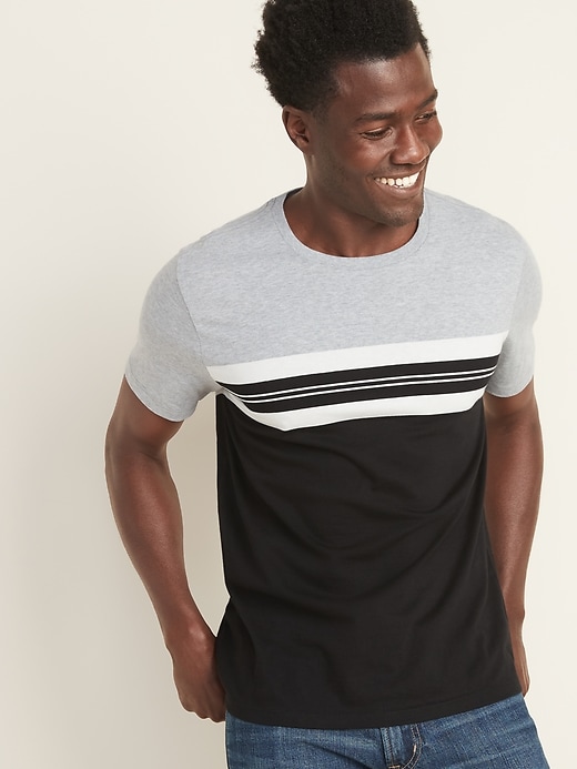 View large product image 1 of 1. Soft-Washed Color-Blocked Chest-Stripe Tee