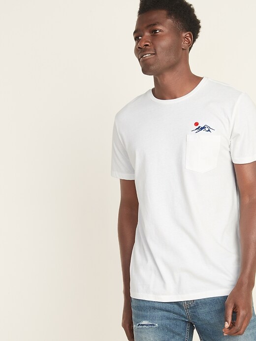 View large product image 1 of 2. Soft-Washed Embroidered-Graphic Pocket Tee
