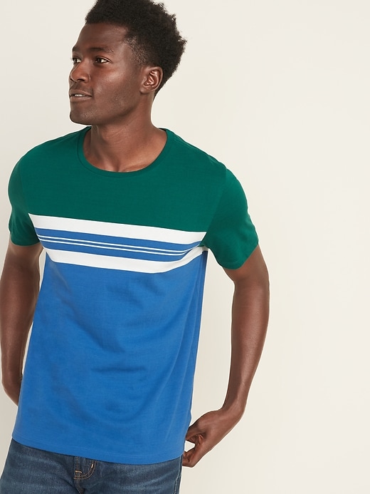 View large product image 1 of 1. Soft-Washed Color-Blocked Chest-Stripe Tee