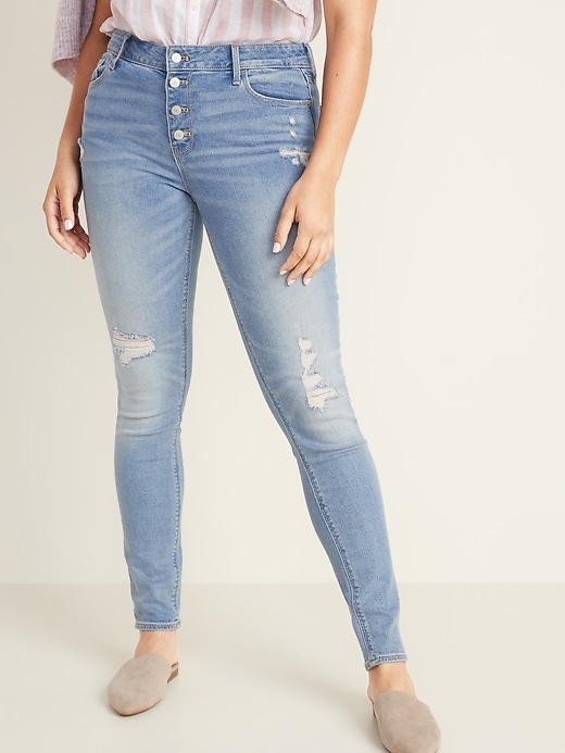 Image number 6 showing, Mid-Rise Button-Fly Distressed Rockstar Super Skinny Jeans for Women