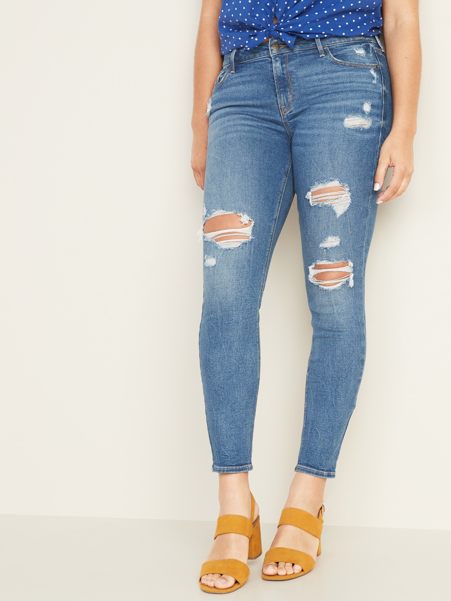 old navy mid rise distressed rockstar