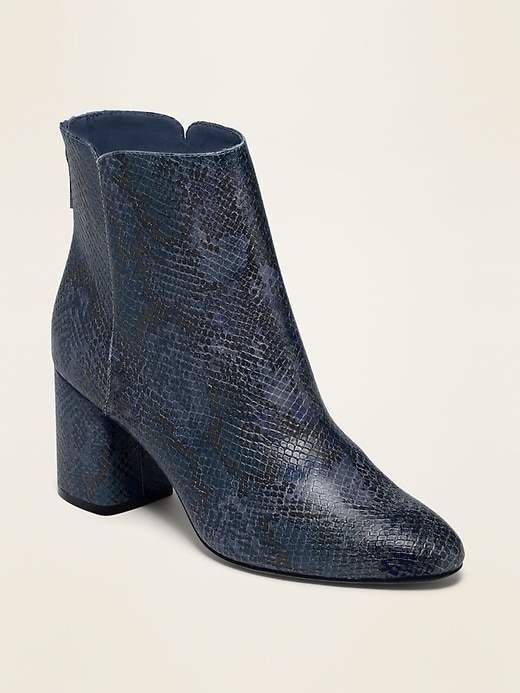 View large product image 1 of 1. Faux-Snakeskin High-Heel Booties for Women