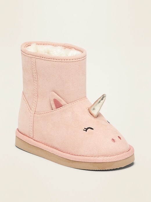 View large product image 1 of 4. Faux-Suede Unicorn Critter Adoraboots for Toddler Girls