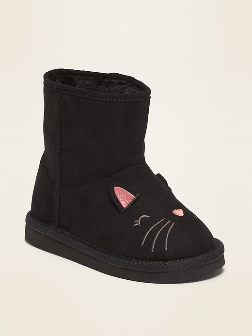 View large product image 1 of 4. Faux-Suede Cat Critter Adoraboots for Toddler Girls