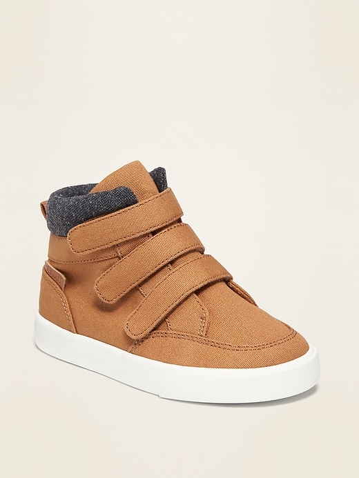 View large product image 1 of 4. Triple Secure-Strap Canvas High-Tops for Toddler Boys