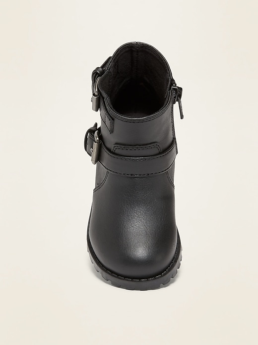 View large product image 2 of 4. Faux-Leather Buckled-Strap Moto Boots for Toddler Girls