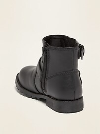 View large product image 3 of 4. Faux-Leather Buckled-Strap Moto Boots for Toddler Girls