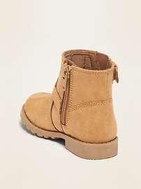 View large product image 3 of 4. Faux-Suede Buckled-Strap Moto Boots for Toddler Girls