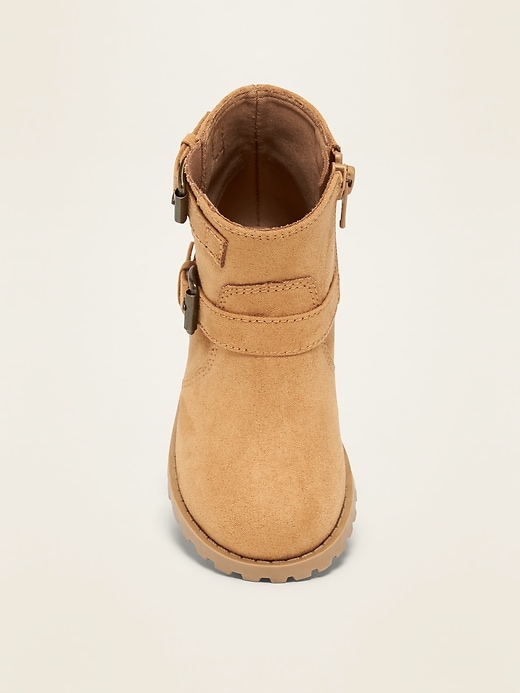 View large product image 2 of 4. Faux-Suede Buckled-Strap Moto Boots for Toddler Girls