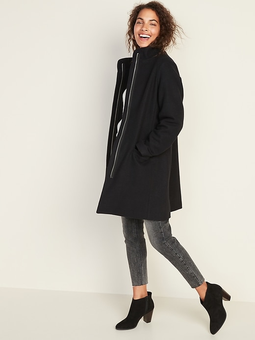View large product image 1 of 1. Soft-Brushed Funnel-Neck Coat for Women