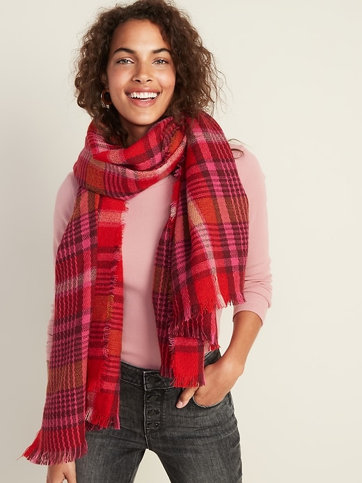 View large product image 1 of 2. Fringed Oversized Flannel Scarf for Women