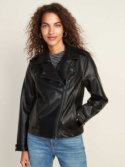 Old Navy Women's Faux-Leather Belted Biker Jacket - - Size XL