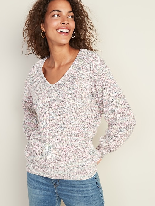 Image number 4 showing, V-Neck Shaker-Stitch Sweater for Women