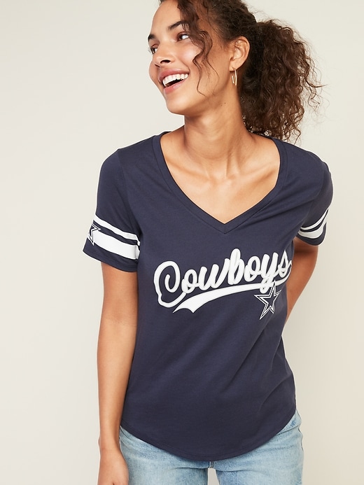 View large product image 1 of 1. NFL&#174 Dallas Cowboys&#153 Sleeve-Stripe V-Neck Tee for Women