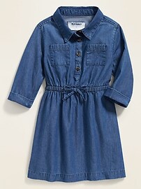 View large product image 3 of 4. Chambray Cinched-Waist Shirt Dress for Toddler Girls