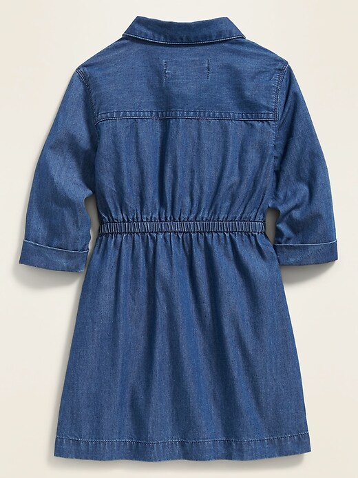 View large product image 2 of 4. Chambray Cinched-Waist Shirt Dress for Toddler Girls