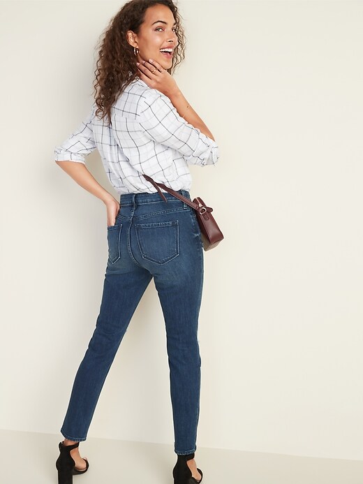 Image number 2 showing, High-Waisted Distressed Power Slim Straight Ankle Jeans for Women