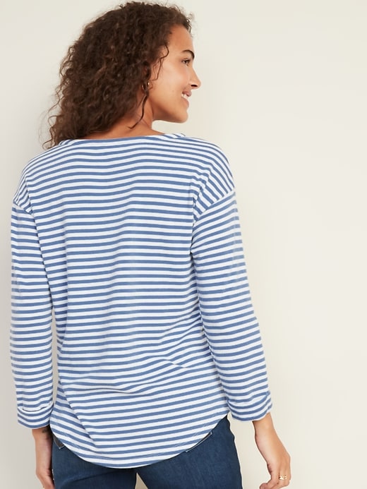 Image number 2 showing, French Terry Mariner-Stripe Rolled-Cuff Tee for Women