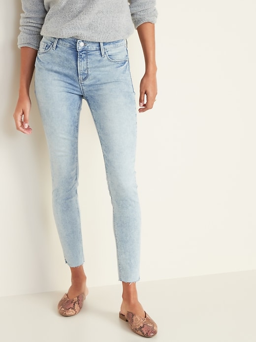 Image number 1 showing, Mid-Rise Acid-Wash Raw-Edge Rockstar Jeans for Women