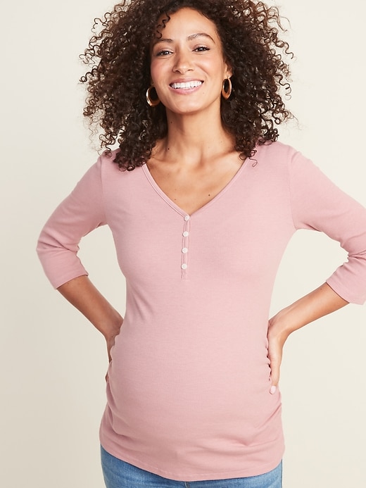 Image number 1 showing, Maternity Rib-Knit 3/4-Sleeve Henley