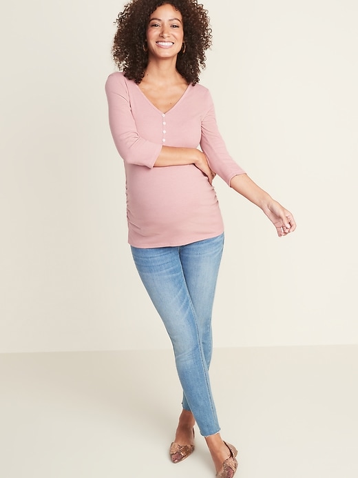 Image number 3 showing, Maternity Rib-Knit 3/4-Sleeve Henley