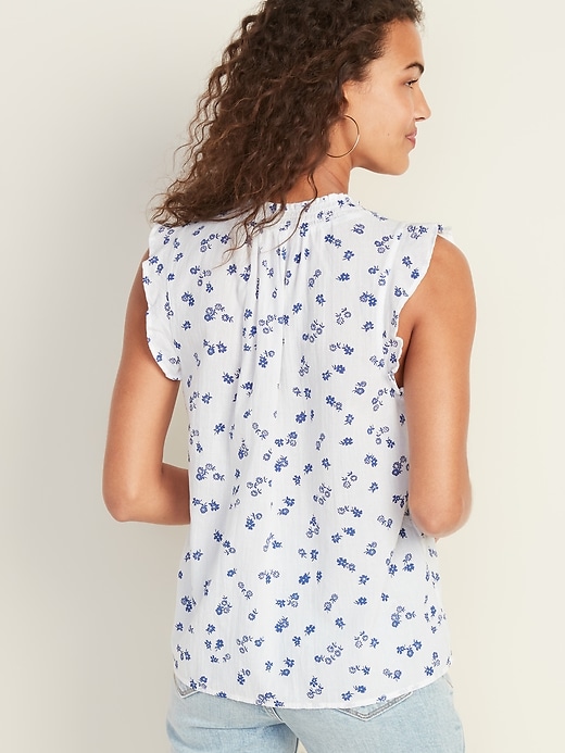 Image number 2 showing, Sleeveless Smocked-Neck Floral Blouse for Women