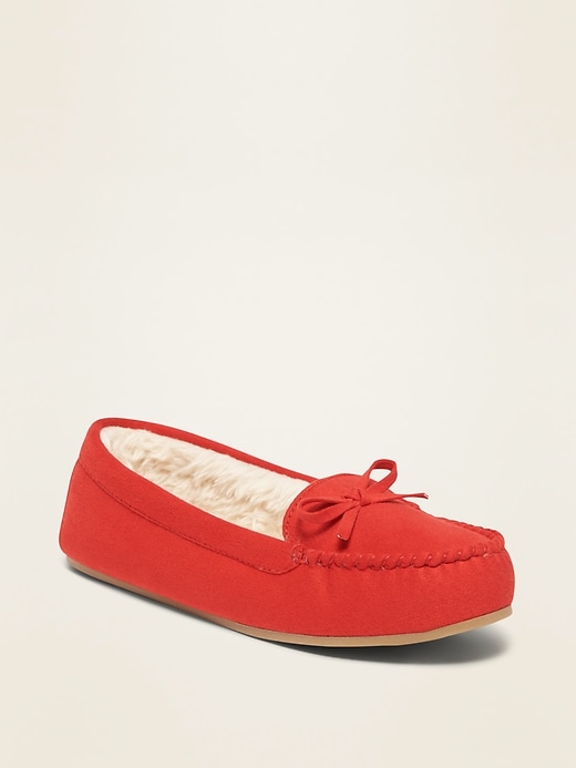 View large product image 1 of 1. Faux-Suede Faux Fur-Lined Moccasin Slippers for Women