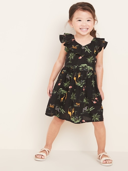 View large product image 1 of 3. Printed Ruffle-Neck Fit & Flare Dress for Toddller Girls