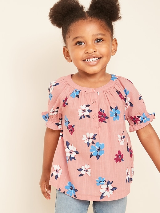 Patterned Slub-Weave Ruffle-Sleeve Blouse for Toddler Girls | Old Navy