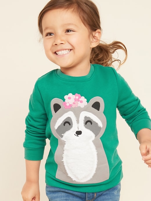 View large product image 1 of 1. Relaxed Critter-Graphic Sweatshirt for Toddler Girls