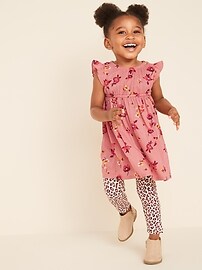 View large product image 4 of 4. Waist-Defined Floral-Print Flutter-Sleeve Dress for Toddler Girls