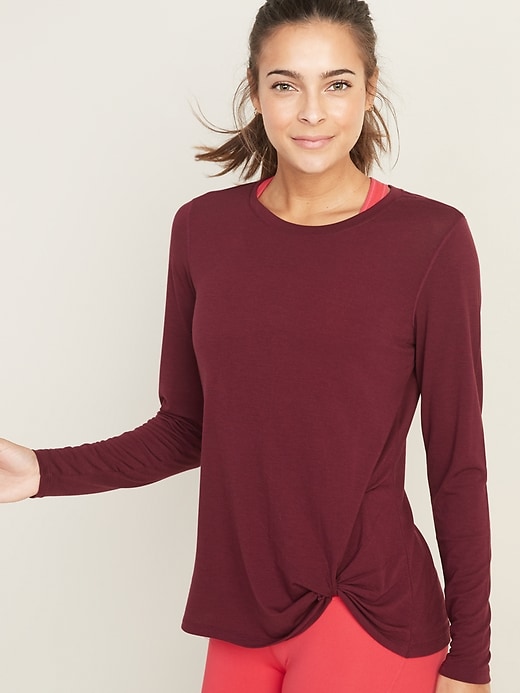 View large product image 1 of 1. Relaxed Knotted-Hem Performance Top for Women