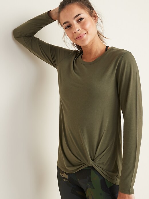 View large product image 1 of 1. Relaxed Knotted-Hem Performance Top for Women