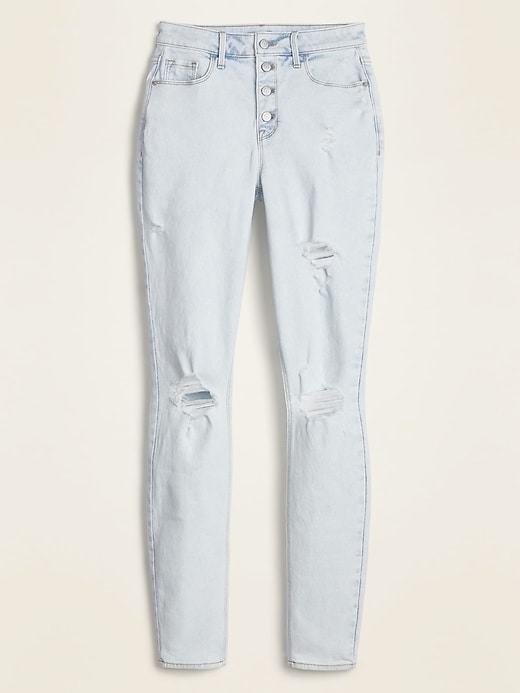 Image number 5 showing, High-Waisted Secret-Slim Pockets Button-Fly Distressed Rockstar Super Skinny Jeans for Women