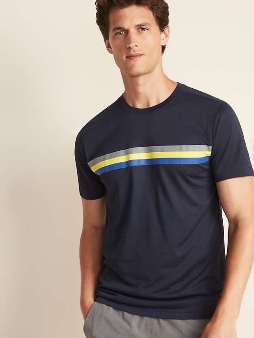 View large product image 1 of 1. Go-Dry Cool Eco Multi-Color Chest-Stripe Tee