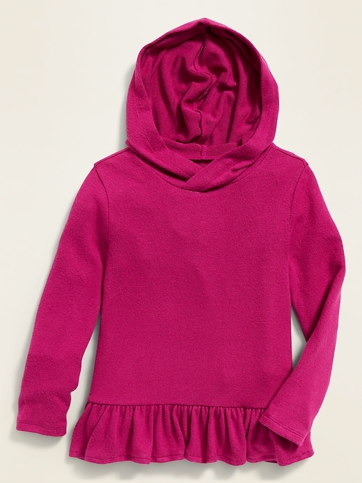 View large product image 1 of 2. Plush-Knit Peplum-Hem Hoodie for Toddler Girls