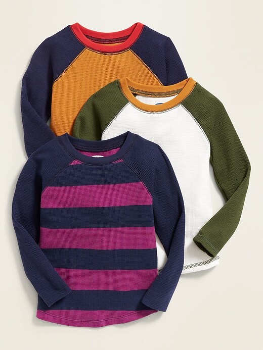 View large product image 1 of 2. Color-Block Thermal-Knit Raglan Tee 3-Pack for Toddler Boys