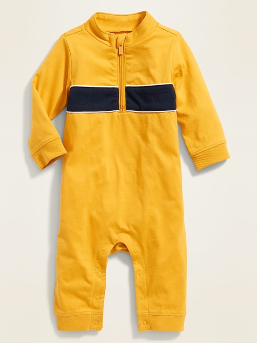 View large product image 1 of 1. Color-Blocked 1/4-Zip Jersey One-Piece for Baby