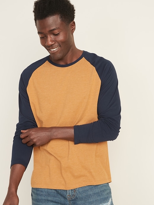 View large product image 1 of 1. Soft-Washed Color-Blocked Raglan-Sleeve Tee