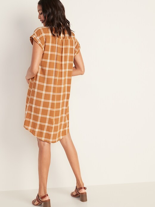 Image number 2 showing, Plaid Shirred Shirt Dress for Women