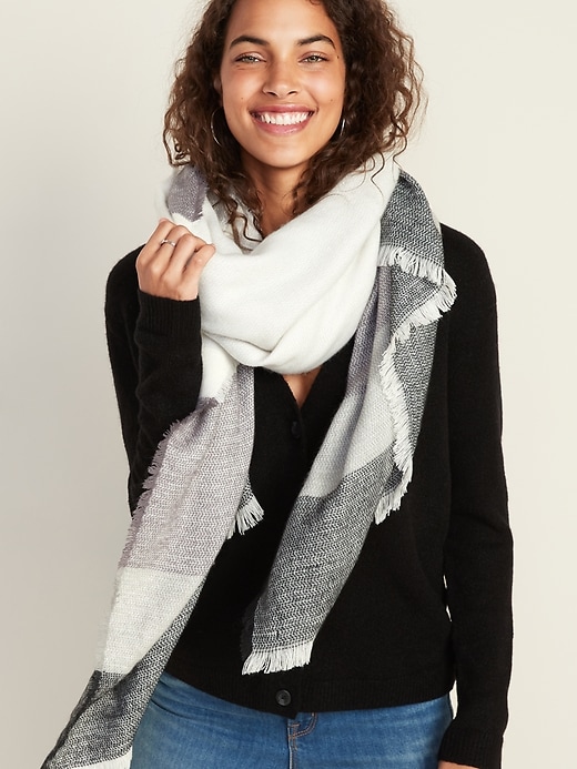 View large product image 1 of 2. Fringed Oversized Flannel Scarf for Women