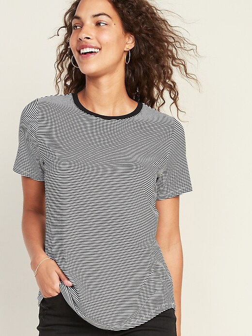 Image number 1 showing, Luxe Striped Crew-Neck Tee for Women