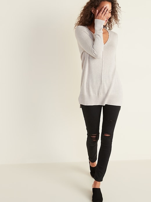 Image number 3 showing, V- Neck Tunic Sweater for Women
